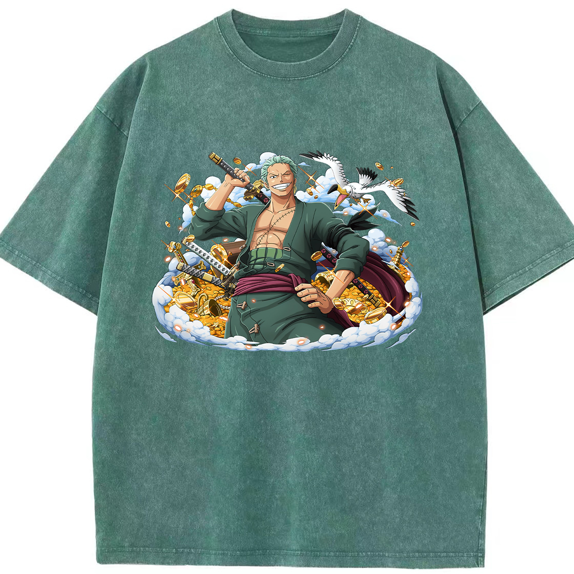ワンピース ロロノア・ゾロ ONE PIECE Roronoa Zoro 綿100% ヴィンテージ風 半袖Tシャツ（フロントプリント）